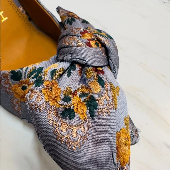 Tory Burch Floral Bow Heels in Gray and Yellow - Picture 4 of 11